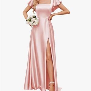 Elegant Pink Satin Evening Gown